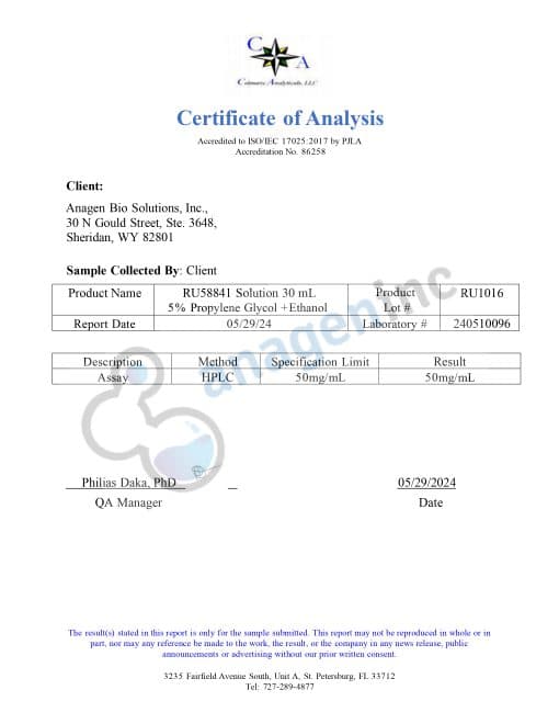 RU58841-Batch-RU1016-RU58841PG5-Concentration-Audit